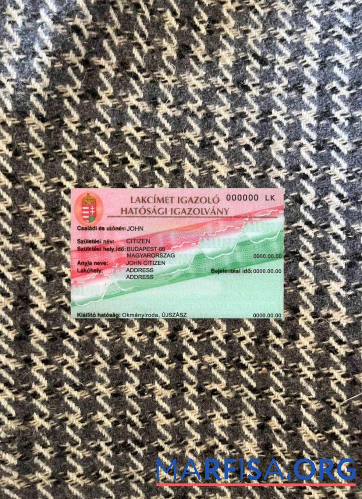 Realistic Hungary certificate proof of residence photolook FRONT example